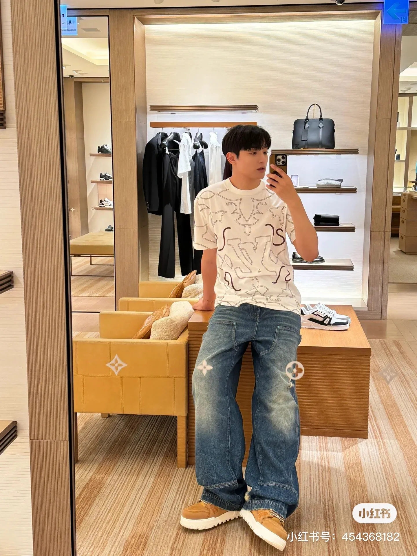 Louis Vuitton/Louis Vuitton presbyopic line pattern printed short sleeves